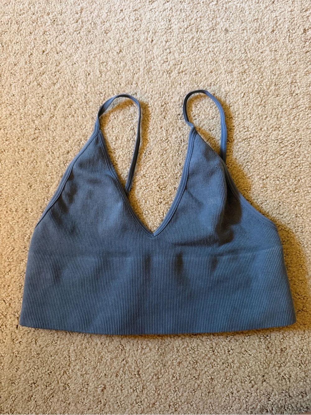 By Together Blue Ribbed V‑Neck Crop Top